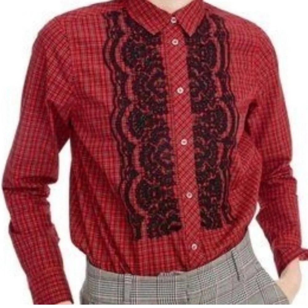 J Crew Women's Size 6 Gali Embellished Plaid Boy Shirt